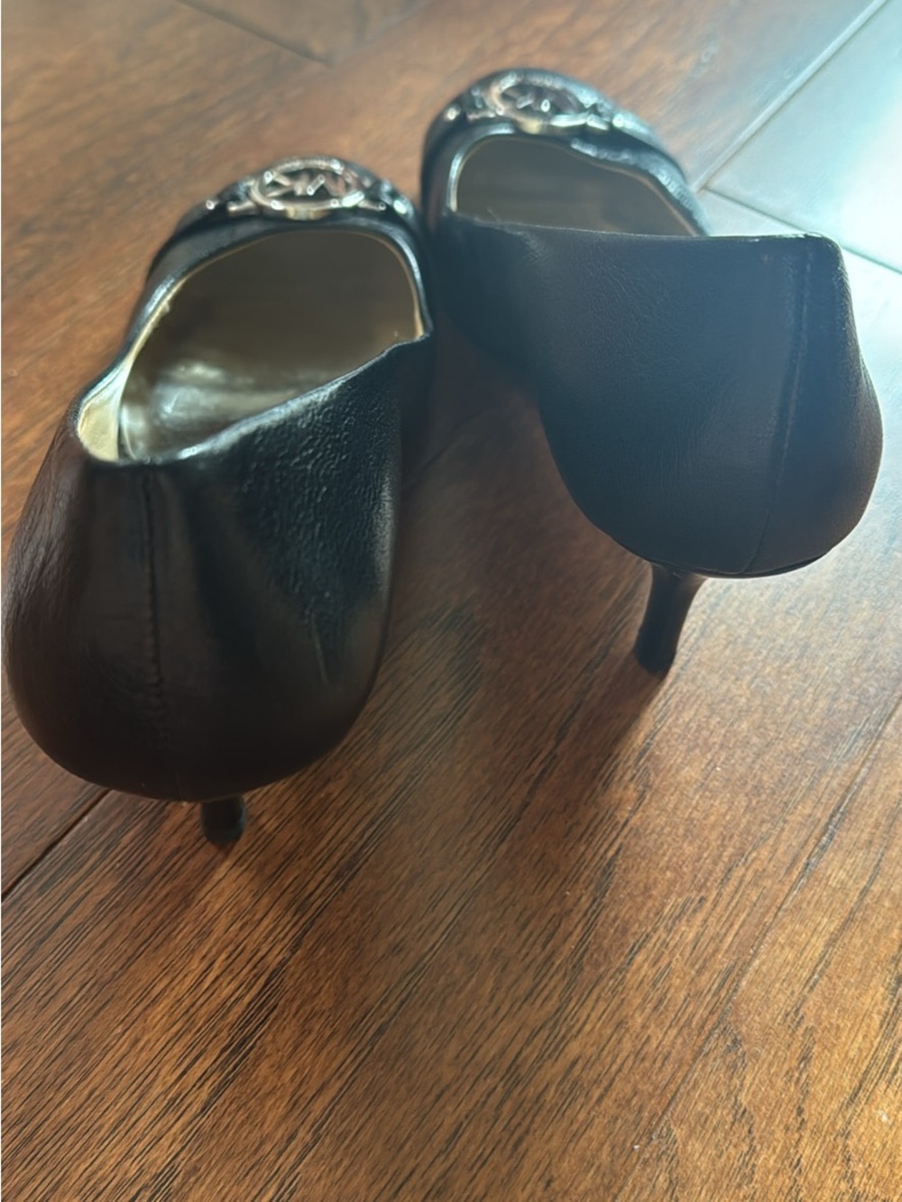 Michael Kors Black Leather Logo Round-Toe Heels - Picture 4 of 4